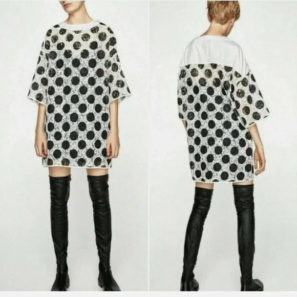 Zara White and Black Lace Detail Dress. Medium. NWT! - Picture 1 of 7